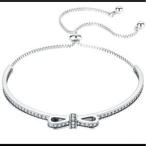 🌟Silver Bowknot with pave CZ, Adjustable Bracelet